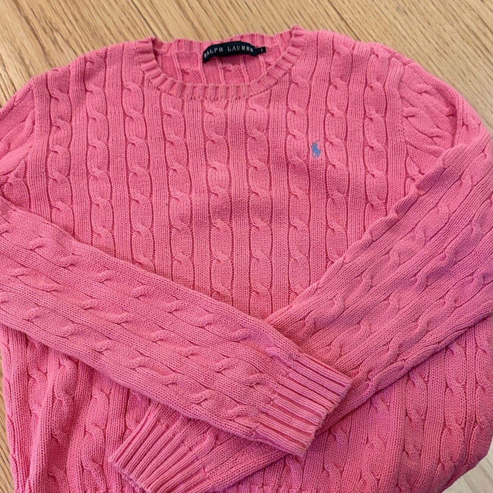 Ralph Lauren Pink Cable Knit Crew Neck Sweater